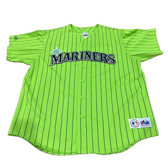 Majestic Other - Vintage Seattle Mariners Stitched MLB Majestic Lime Green Pinstripe Jersey 2XL